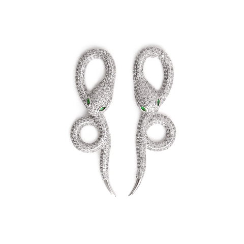 Enamelled White Snake Earrings