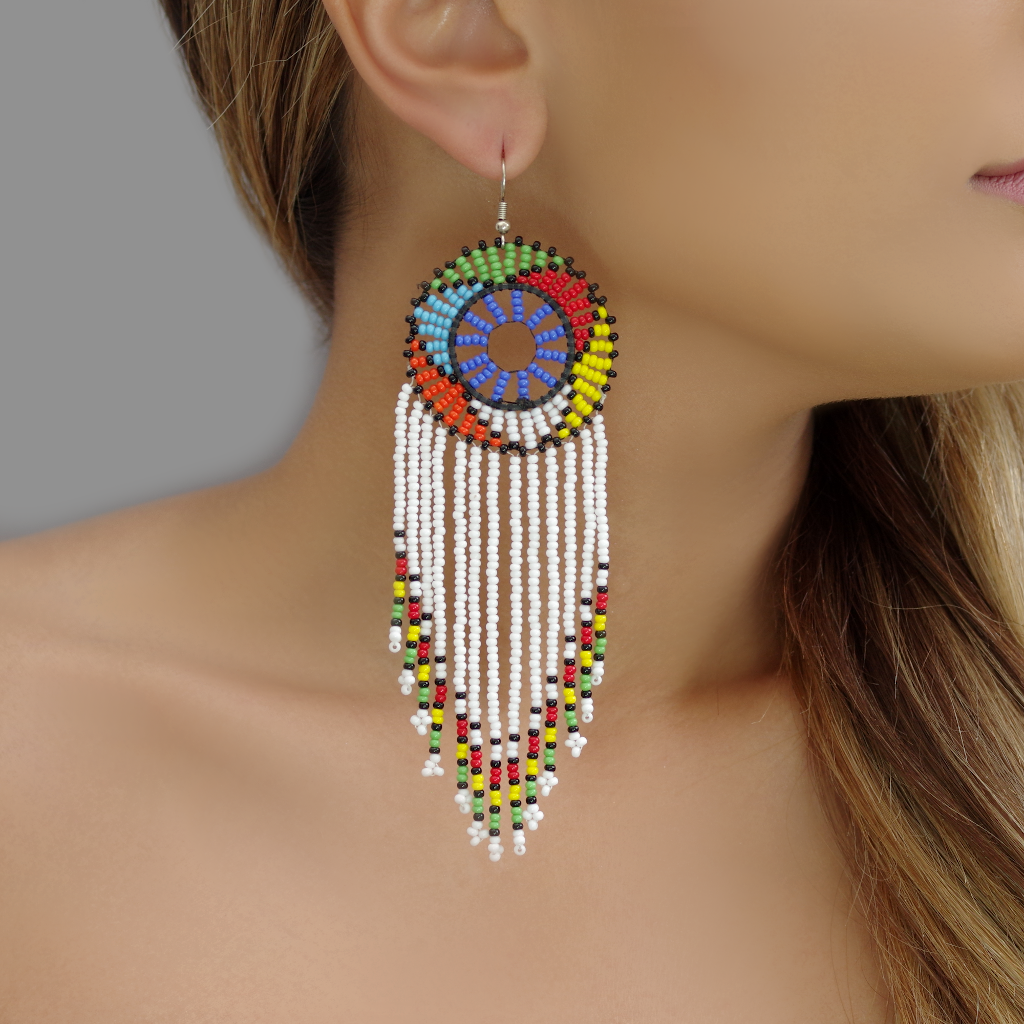Tribal White Earrings