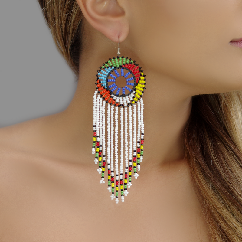 Tribal White Earrings